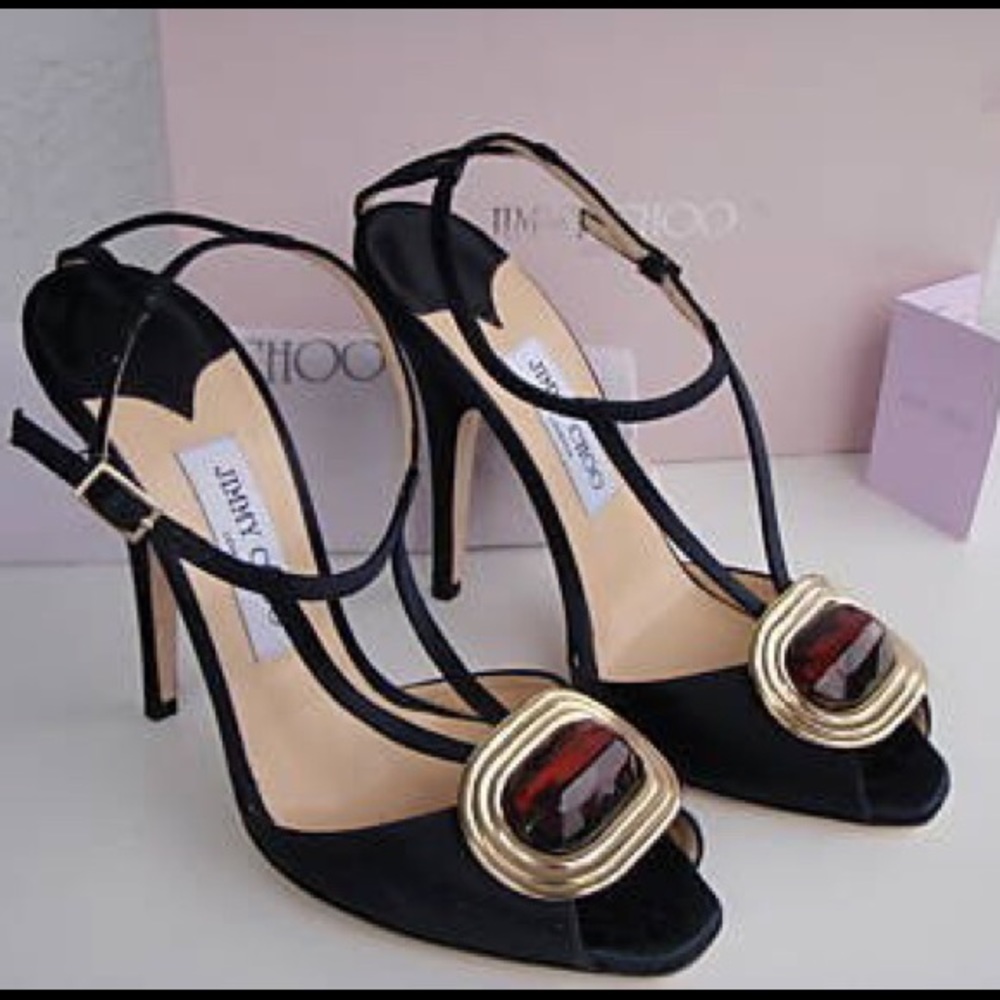 JIMMY CHOO BLUE SATIN with BROWN STONE LAKE